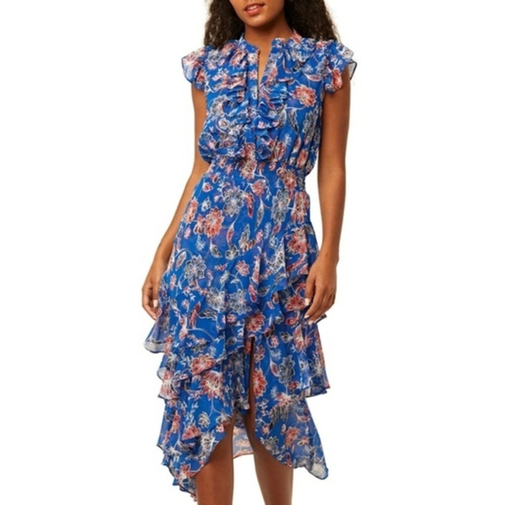 Misa Los Angeles Blue Floral Midi Dress